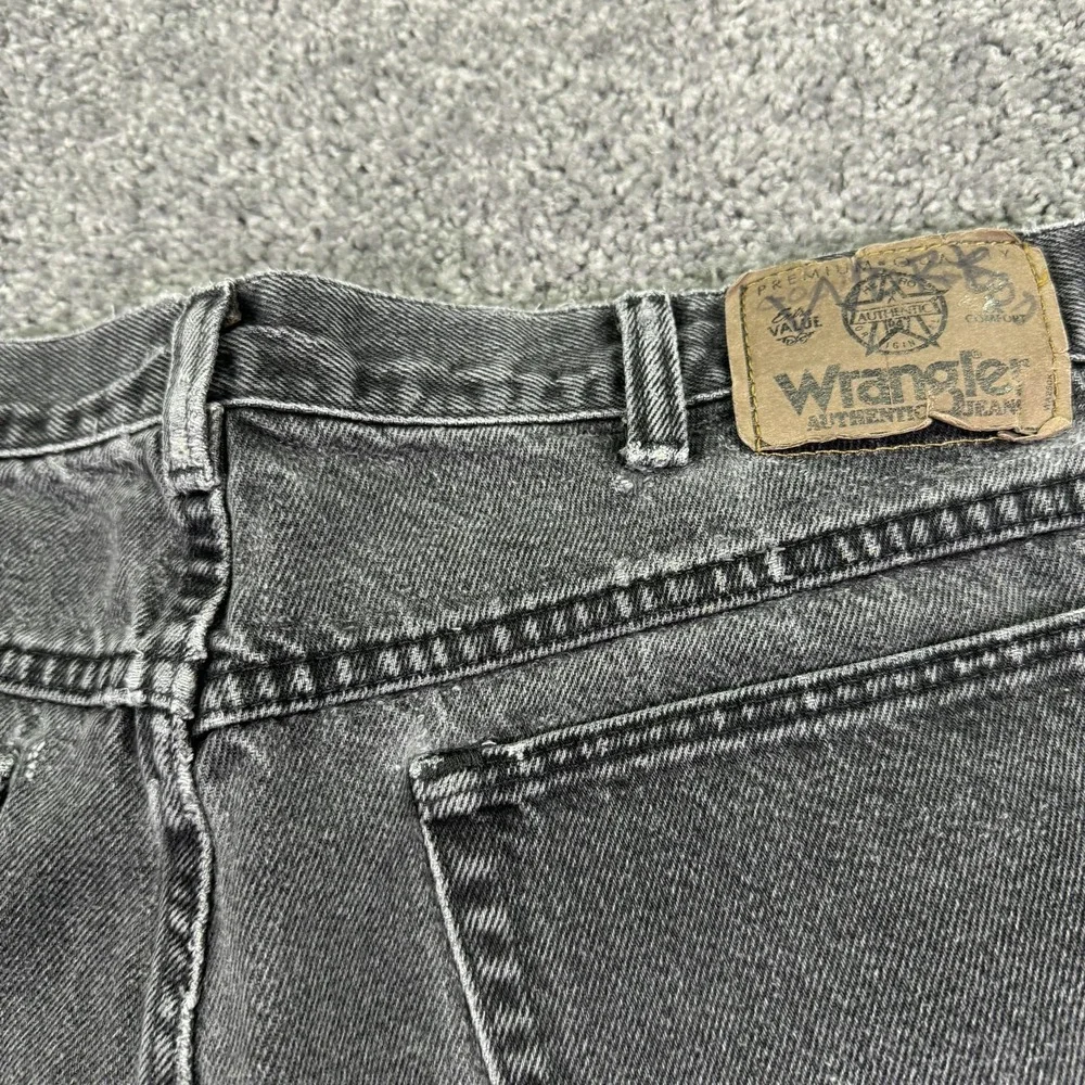 Vtg Wrangler Jeans Mens 34x34 Black Straight Leg Denim Charcoal Workwear Logo